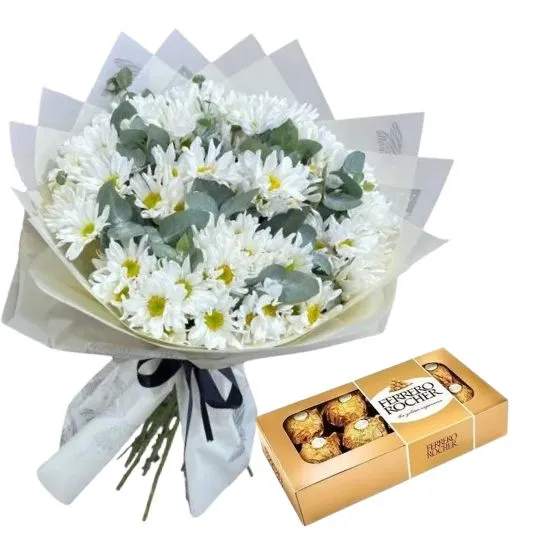 Ramo de flores margaritas blancas y rocher x8